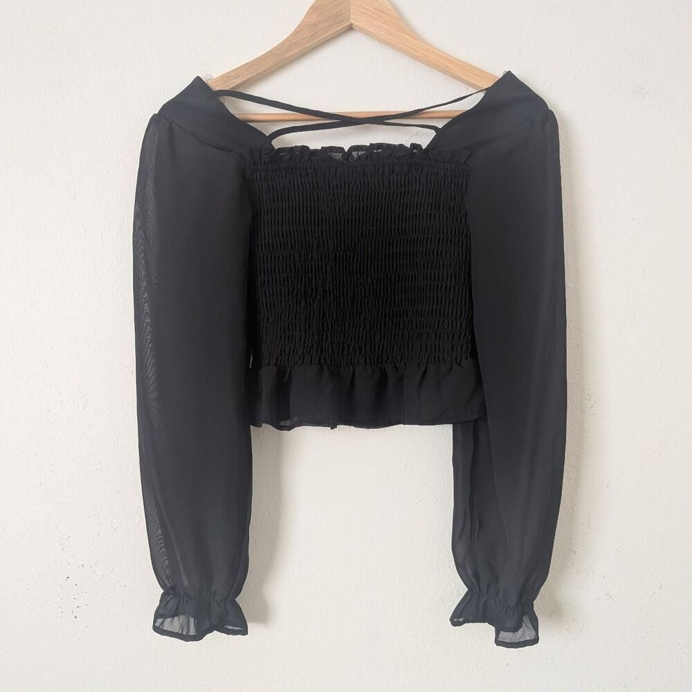 Miss Chievous Women's Black Milkmaid Top, Size Small Smocked Witchy Goth